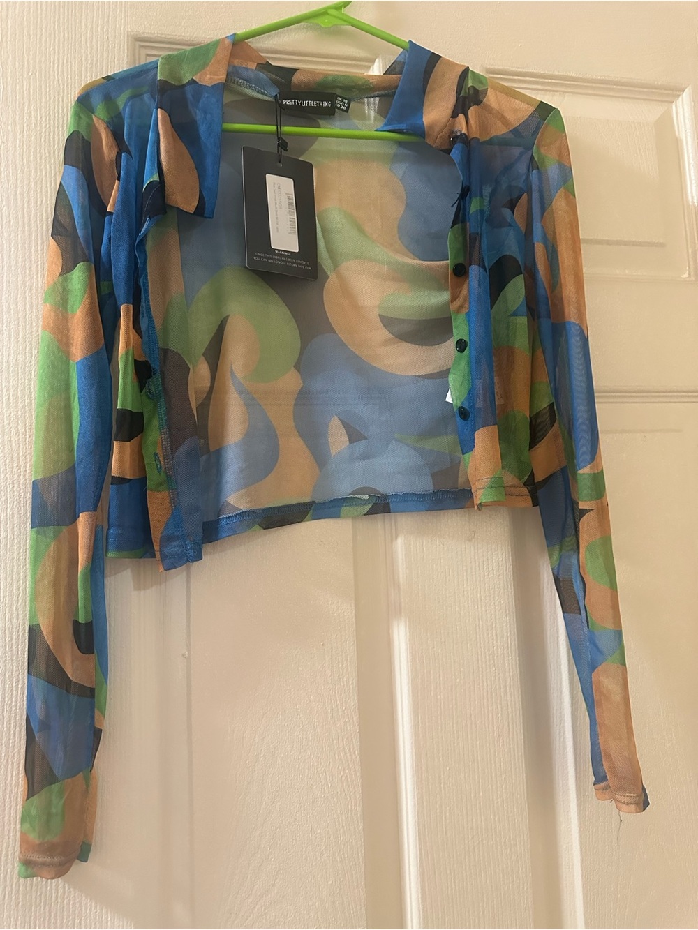 PrettyLittleThing Blue Multi Sheer Cropped Cardigan Top